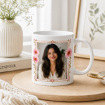 Anneye Özel Çiçek Çerçeveli Fotoğraf Kupa - Görsel 2