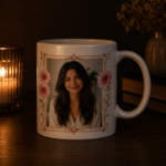 Anneye Özel Çiçek Çerçeveli Fotoğraf Kupa - Görsel 3