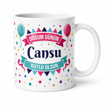 Kişiye Özel İsimli Renkli Doğum Günü Kupa