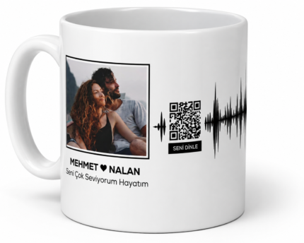 Kişiye Özel Ses Dalgası ve QR Kodlu Fotoğraflı Kupa